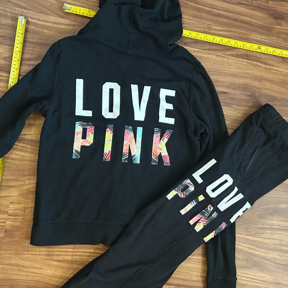 Victoria’s Secret Tropical Love Pink 2 piece set sweatsuit hoodie sweatpants